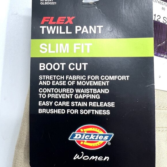 NWT Dickies Women Boot Cut Slim Fit Mid Rise Flat Front Beige Twill Pants Sz 12 - Picture 11 of 11